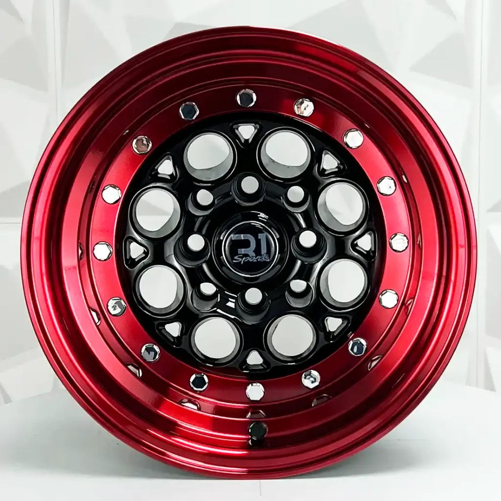 RIN 13X9 4-100/114.3 R1 SPORT 767 BLACK MACHINE LIP+RED CHROME RIVETS ET-10 CB73